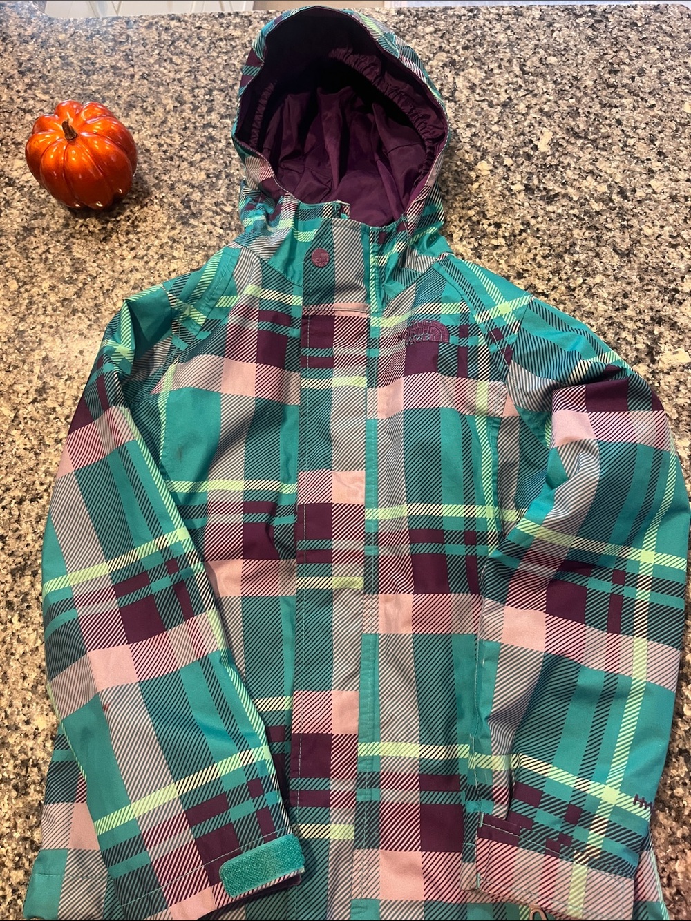 The North Face Girls' Teal & Purple Plaid Hooded Jacket